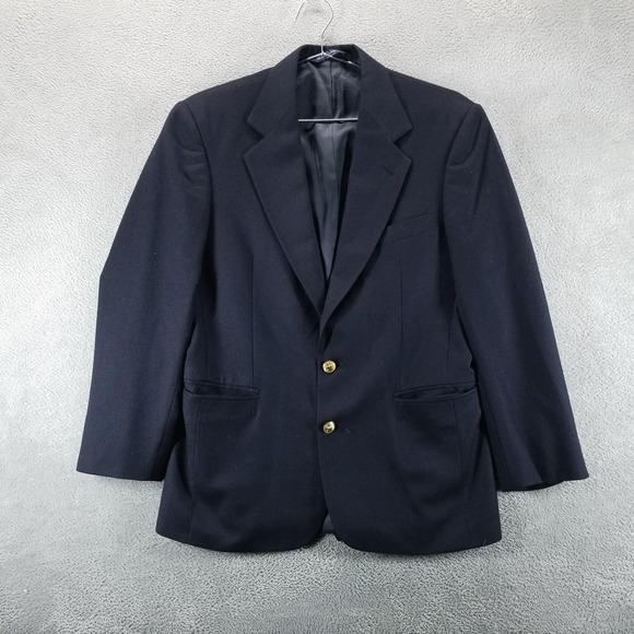 VTG Polo Ralph‎ Lauren Blazer Mens 46 Navy Wool Gold Button Made in USA 90s